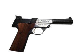 High Standard Mod. 106 Military, klasyczny pistolet sportowy, czarna oksyda, drewniane okładziny.