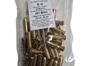 Amunicja elaborowana B-N kaliber .357 Mag w eleganckim opakowaniu na tle strzelnicy