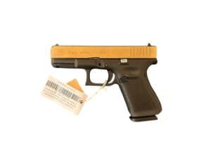 Pistolet Glock 19 Gen 5 ze złotym zamkiem, kaliber 9x19mm, stan bardzo dobry