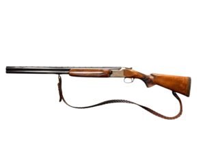 Strzelba bock Miroku w kalibrze 12/70 z pasem nośnym.