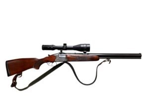 Kniejówka Simon Suhl z grawerunkami myśliwskimi i lunetą Optolyth.