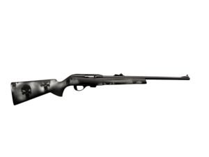 Karabin samopowtarzalny Remington 597 w kalibrze .22lr z pomalowaną na czarno syntetyczną osadą.