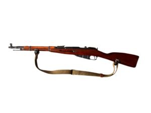 Historyczny radziecki karabin powtarzalny Mosin Nagant M44 z 1944 roku ze zintegrowanym, złożonym bagnetem.