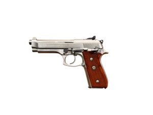 Pistolet samopowtarzalny Taurus PT99 AFS Inox w kalibrze 9x19mm, z bezpiecznikiem na szkielecie i regulowanymi przyrządami celowniczymi.
