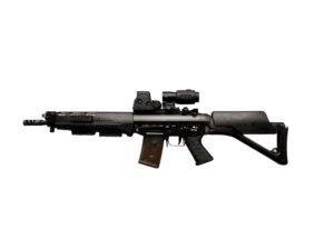 Karabin samopowtarzalny SIG SG 551-1 SP SWAT w kalibrze .223 Rem z zamontowanym celownikiem EOTech i powiększalnikiem.
