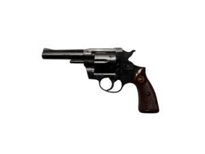 Niemiecki rewolwer Röhm 38 S w kalibrze .38 Special z czarnymi okładzinami chwytu.