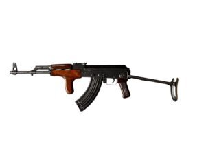 Karabin samopowtarzalny Cugir AK47 z 1983 roku ze składaną kolbą w kalibrze 7,62x39 mm.